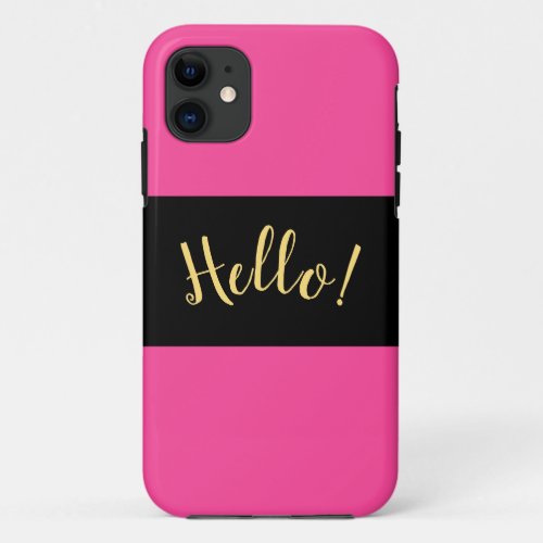Sporty Bold Pink Black Stripes Fun Hello Greeting iPhone 11 Case