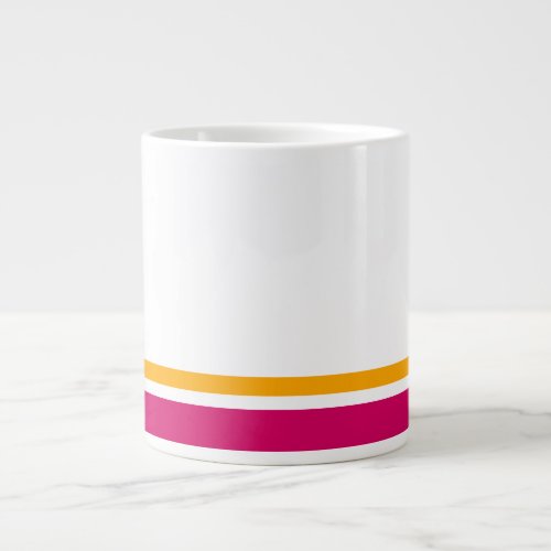 Sporty Bold Pink Yellow Racing Stripes On White Giant Coffee Mug