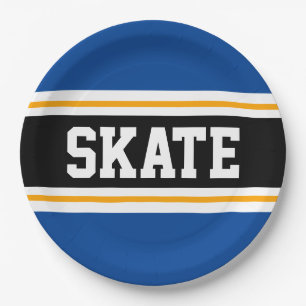 Sporty Bold Teal Black Orange SKATE Racing Stripes Paper Plates