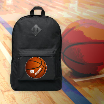 Sporty Boys Girls Basketball Personalized Port Authority® Backpack by katz_d_zynes at Zazzle