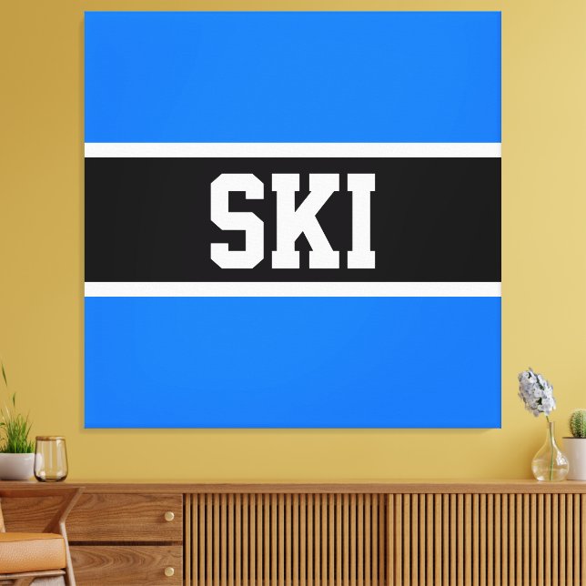 Sporty Bright Blue Black White Winter SKI Stripes Canvas Print (Insitu(LivingRoom))
