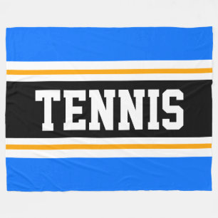 Sporty Bright Blue Orange Black TENNIS Stripes Fleece Blanket