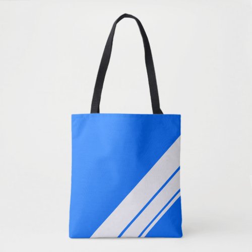 Sporty Bright Blue White Diagonal Racing Stripes Tote Bag