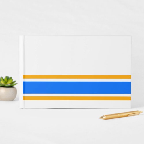 Sporty Bright Blue Yellow Racing Stripes On White  Guest Book