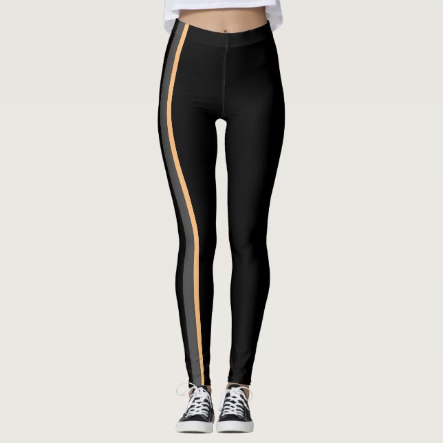 Sporty Bright Contrasting Black Vertical Lines Leggings (Front)
