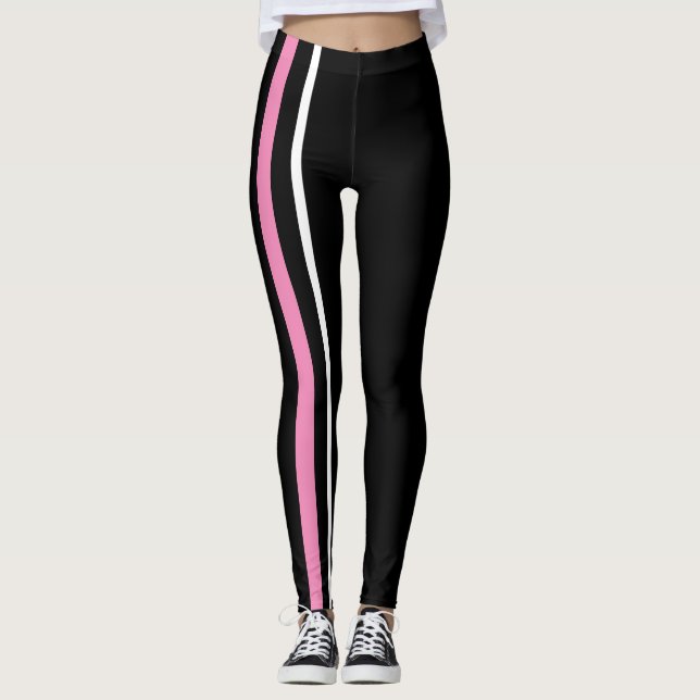 Sporty Bright Contrasting Black Vertical Lines Leggings (Front)