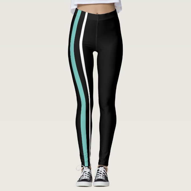 Sporty Bright Contrasting Black Vertical Lines Leggings (Front)