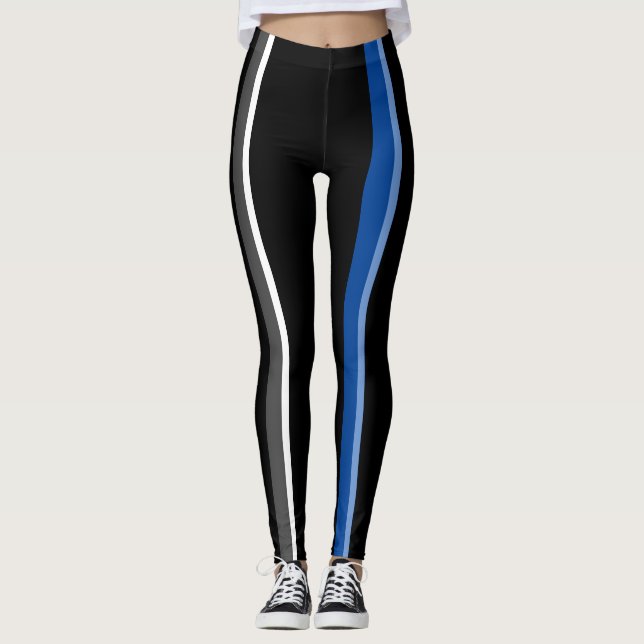Sporty Bright Contrasting Black Vertical Lines Leggings (Front)