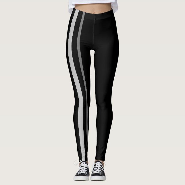 Sporty Bright Contrasting Black Vertical Lines Leggings (Front)
