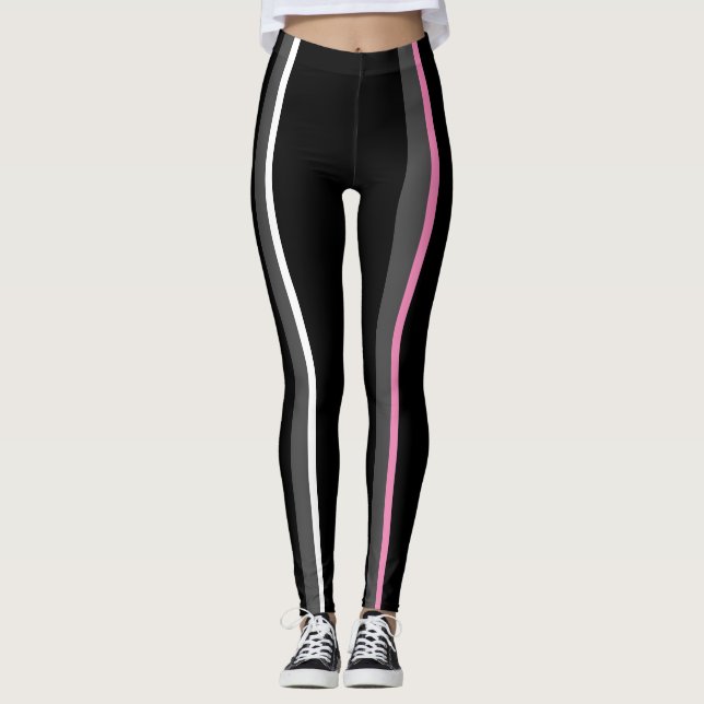 Sporty Bright Contrasting Black Vertical Lines Leggings (Front)