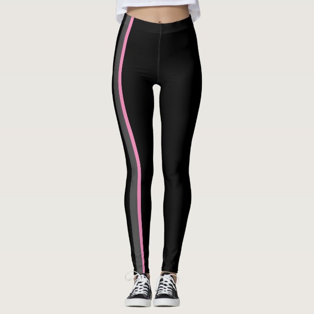 Sporty Bright Contrasting Black Vertical Lines Leggings (Front)