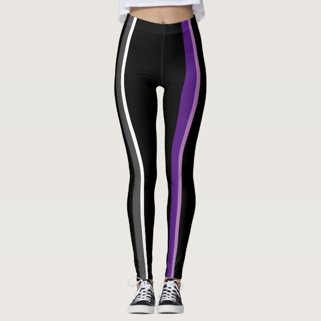 Sporty Bright Contrasting Black Vertical Lines Leggings (Front)