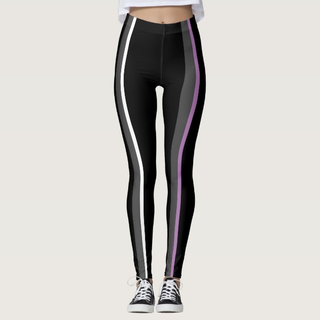 Sporty Bright Contrasting Black Vertical Lines Leggings (Front)