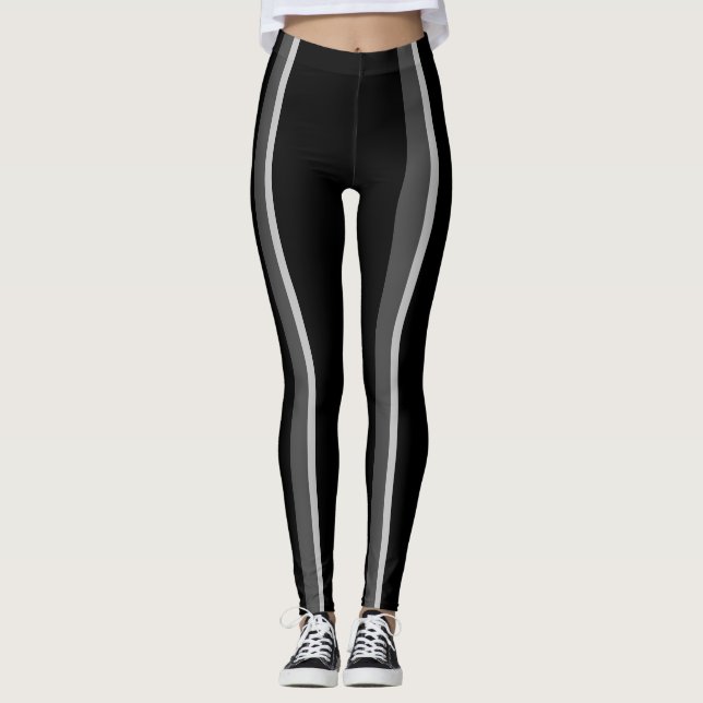 Sporty Bright Contrasting Black Vertical Lines Leggings (Front)