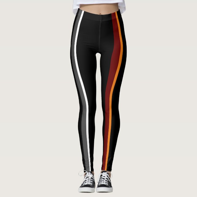 Sporty Bright Contrasting Black Vertical Lines Leggings (Front)