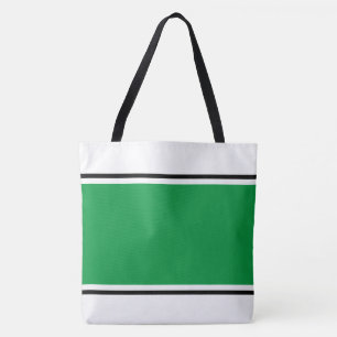 Sporty Bright Green Black Racing Stripes On White Tote Bag
