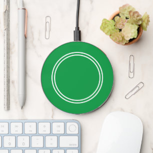 Sporty Bright Green White Circular Racing Stripes Wireless Charger