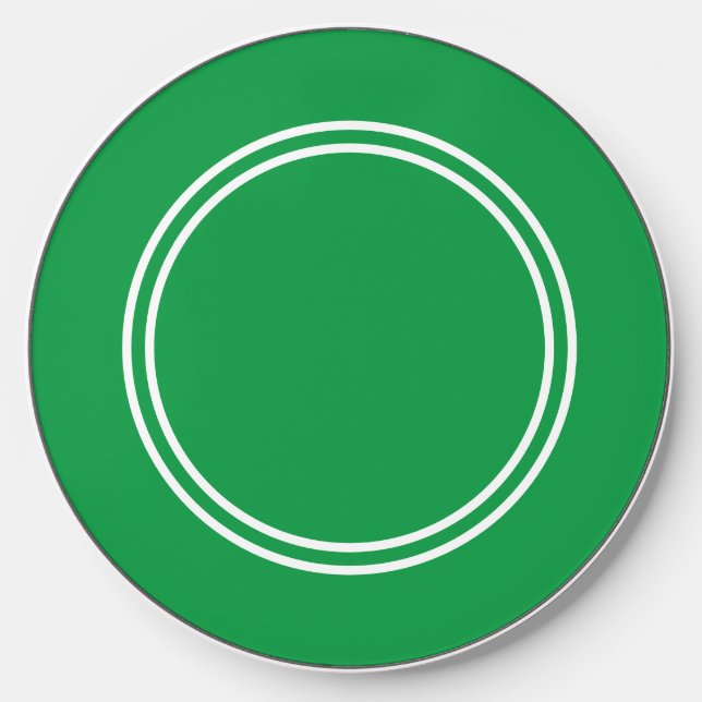 Sporty Bright Green White Circular Racing Stripes Wireless Charger (Front)