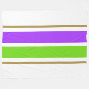 Sporty Bright Lime Purple Racing Stripes On White Fleece Blanket
