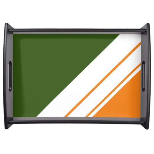 Sporty Bright Orange Green White Racing Stripes Serving Tray