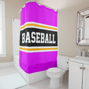 Sporty Bright Pink Black Orange BASEBALL Stripes Shower Curtain