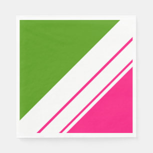 Sporty Bright Pink Lime Green Wide White Stripes Napkins