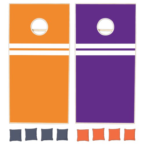 Sporty Bright Purple Orange White Racing Stripes Cornhole Set