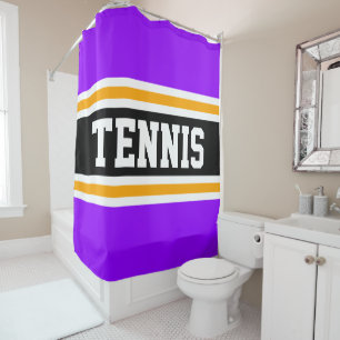 Sporty Bright Purple Yellow Orange TENNIS Stripes Shower Curtain