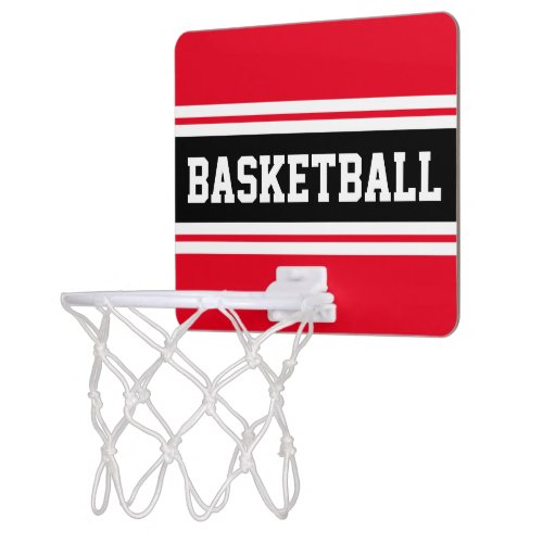 Sporty Bright Red Black Twin White Racing Stripes Mini Basketball Hoop