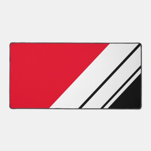 Sporty Bright Red Black White Diagonal Stripes Desk Mat