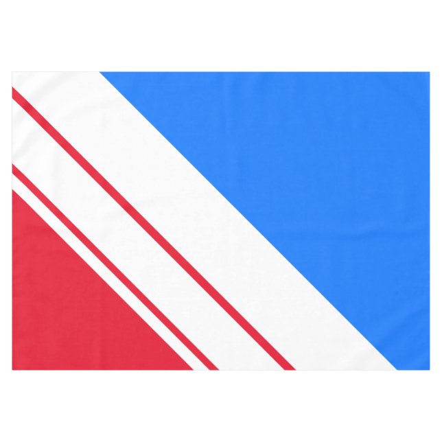 Sporty Bright Red Blue White Slant Racing Stripes Tablecloth (Front (Horizontal))