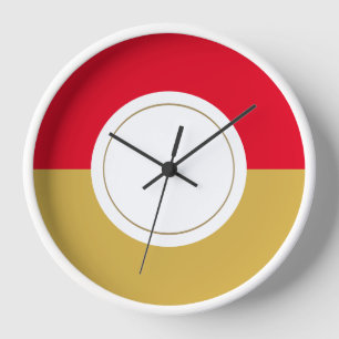 Sporty Bright Red Mustard Rim White Center Circle Clock
