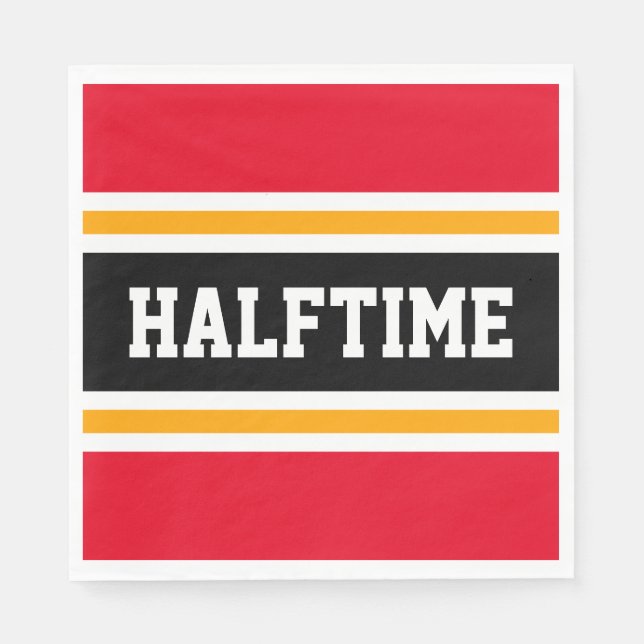 Sporty Bright Red Orange Black HALFTIME Stripes Napkins (Front)