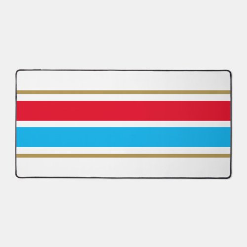 Sporty Bright Red Sky Blue Racing Stripes On White Desk Mat