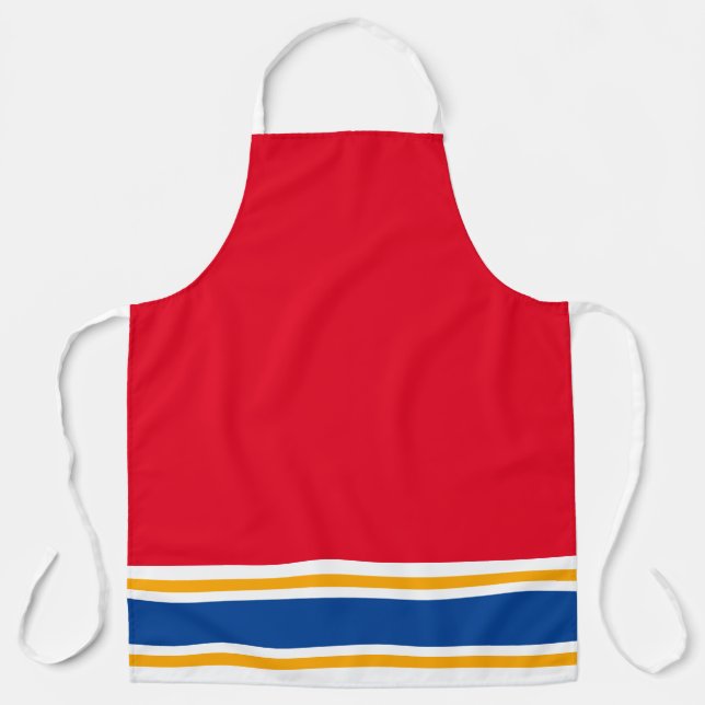 Sporty Bright Red White Blue Orange Racing Stripes Apron (Front)