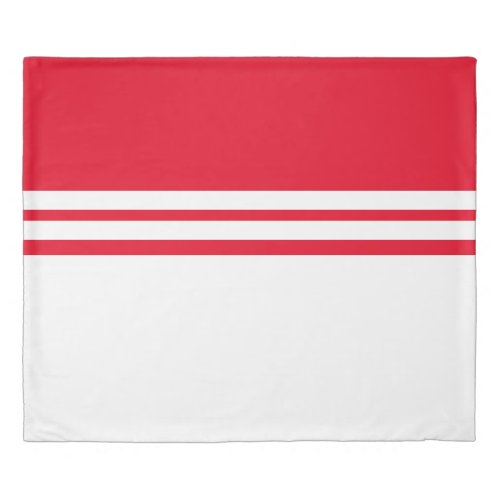 Sporty Bright Red White Color Block Racing Stripes Duvet Cover