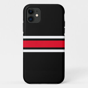 Sporty Bright Red White Racing Stripes On Black iPhone 11 Case