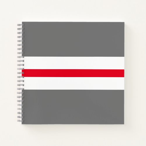 Sporty Bright Red White Racing Stripes On Gray Notebook