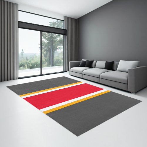 Sporty Bright Red White Yellow Gray Racing Stripes Rug