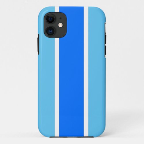 Sporty Bright Two Tone Blue White Racing Stripes iPhone 11 Case