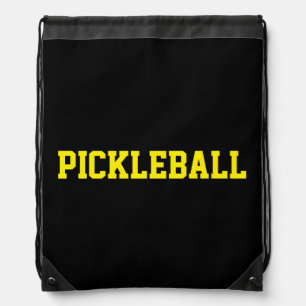 Sporty Bright Yelllow PICKLEBALL Text On Black Drawstring Bag