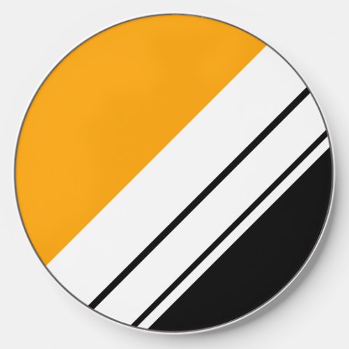 Sporty Bright Yellow Black Diagonal White Stripes Wireless Charger