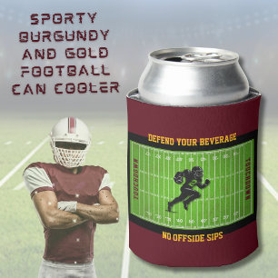 Sporty Burgundy and Gold Football Can Cooler