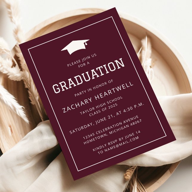 Sporty Burgundy White Graduation Party Invitation (Creator Uploaded)