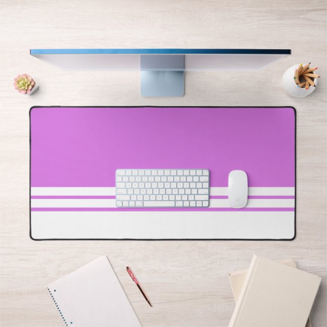 Sporty Candy Pink White Bottom Racing Stripes Desk Mat (Office 1)
