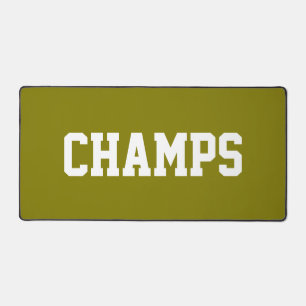 Sporty CHAMPS White Text On Elegant Golden Olive Desk Mat