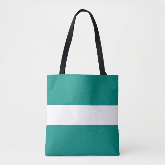 Sporty Chic Sophisticated Wide Teal White Stripes Tote Bag (Front)