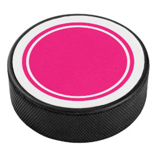Sporty Circular Bright Pink Center White Stripes Hockey Puck
