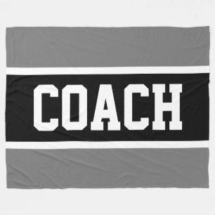 Sporty COACH Bold Gray Black Athletic Stripes Fleece Blanket
