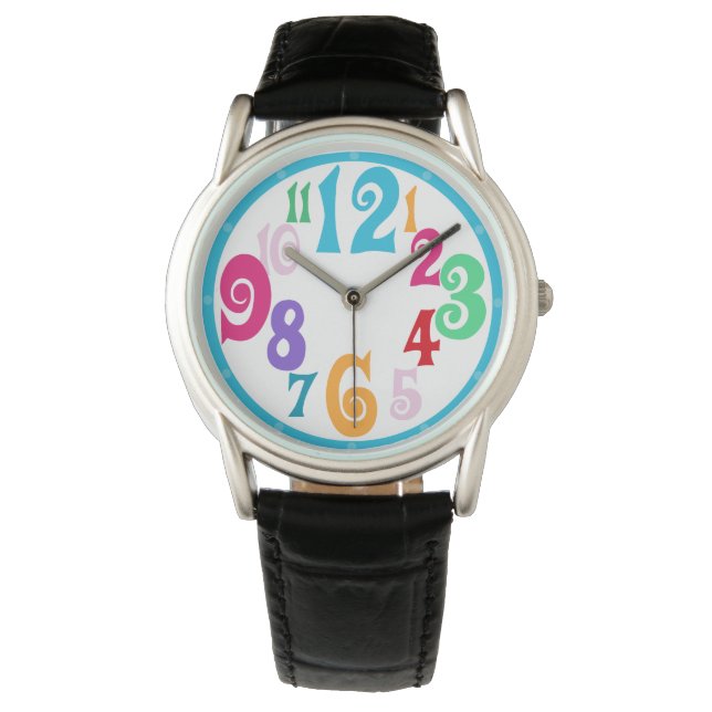 Sporty Colorful Chic Blue Trim Watch Face Numbers (Front)